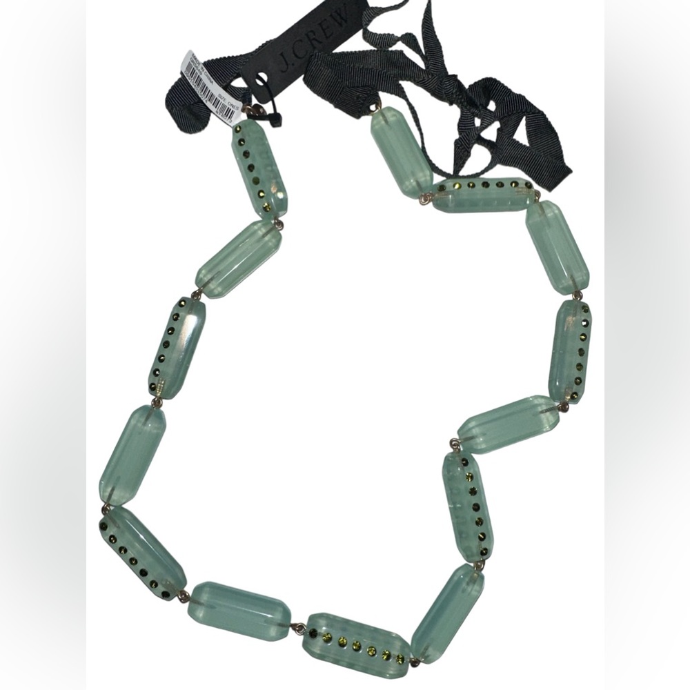 J.Crew Double Sided Lucite Pave Necklace Green Jade Color Statement  OriginalBox